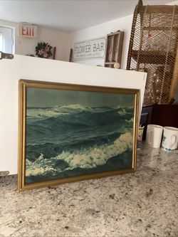 Vintage Ocean Waves Seascape Framed Coastal Wall Art