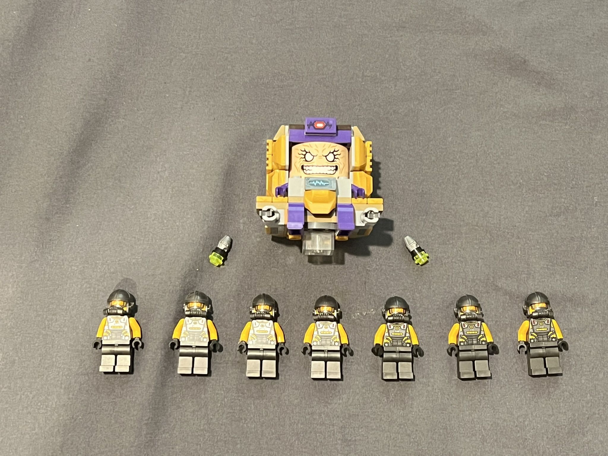 Lego MODOK Minifigure with Stickers and 7 Aim Agents Lot / Army - Set 76153