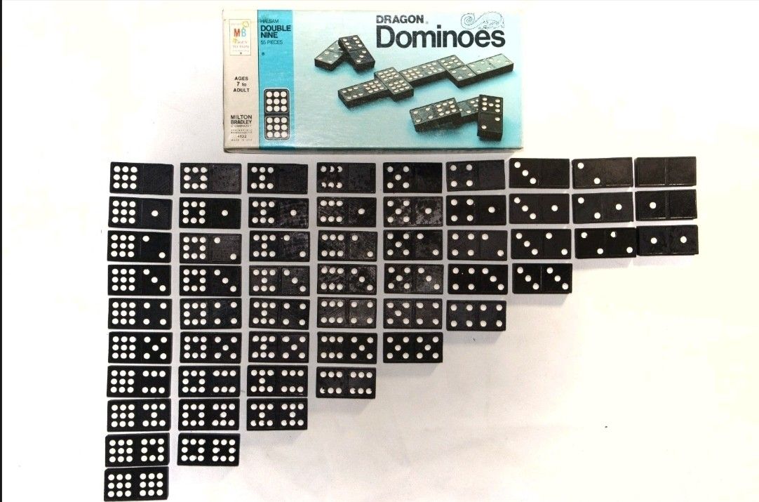 Vintage 1970 Milton Bradley Classic Double Nine Dragon Dominoes COMPLETE SET!