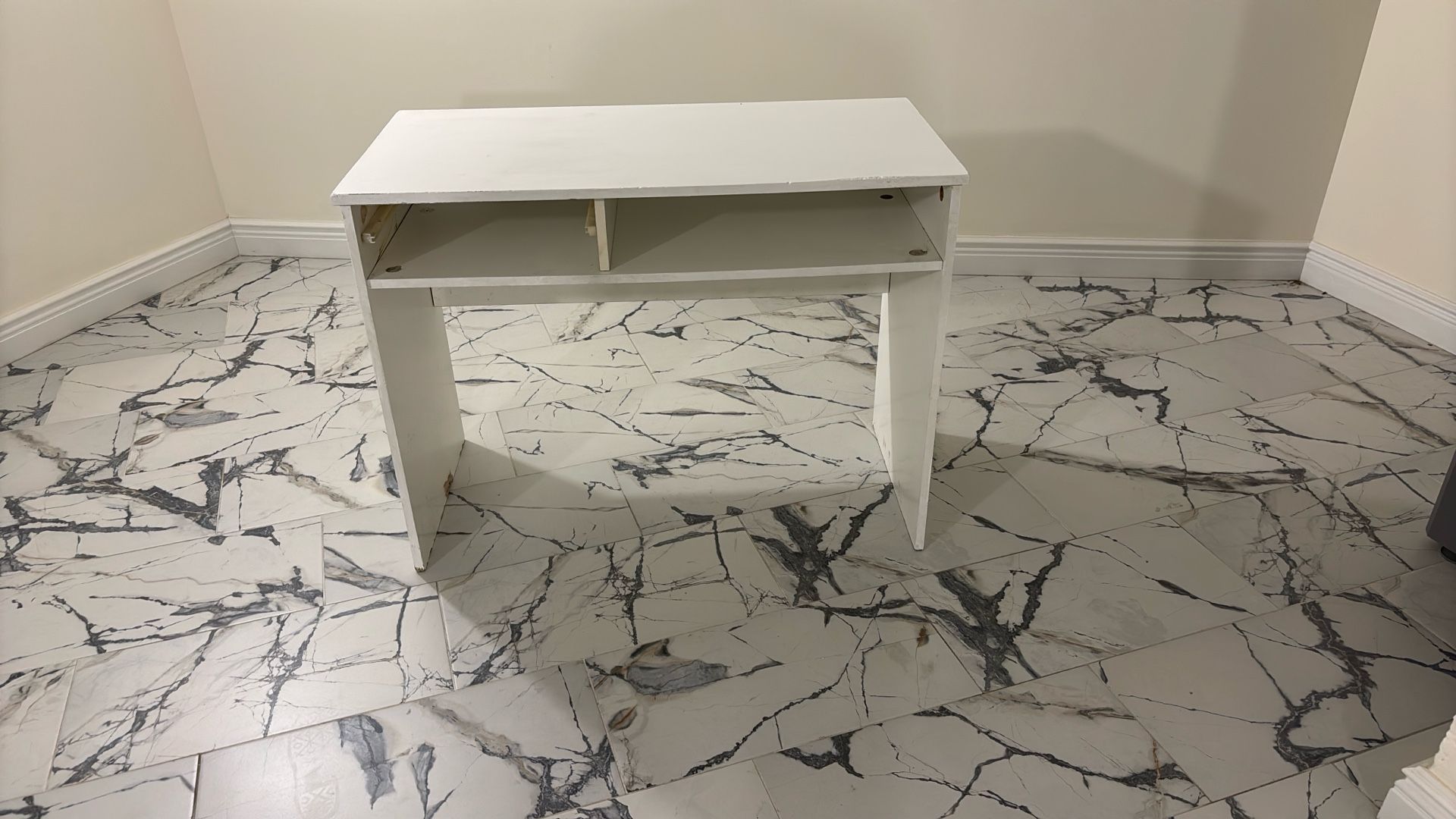 White Freshly Painted Desk  2 Cubbies In Front 