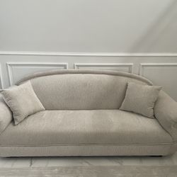 Luxury white Fabric Solid wood custom made sofa. With two toss pillows.