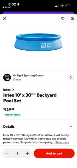 Intex easy set swimming pool