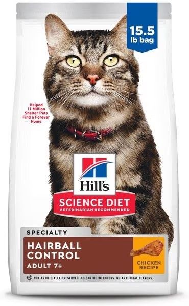 Hill's Science Diet Senior 7+ Hairball Control Chicken Recipe Dry Cat Food, 15.5-lb bag