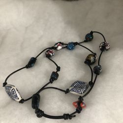 Vintage Murano Like Glass Beaded Necklace 40” Long