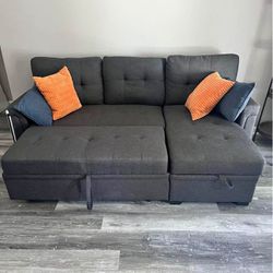 Dark Grey Linen Sofa Sectional Sleeper With Storage 