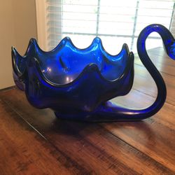 Vintage Blue Cobalt Swan Candy Dish