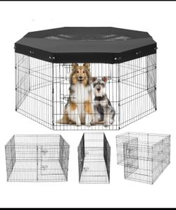 New Other VEVOR 8Pc 30"Hx24"W Foldable Dog Playpen With Fabric Top Cover, Black