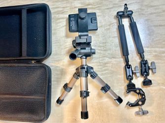 LED Video Light, Mini table Tripod, flexible Desk phone/camera mount Clamp Kit w/ carry case bundle