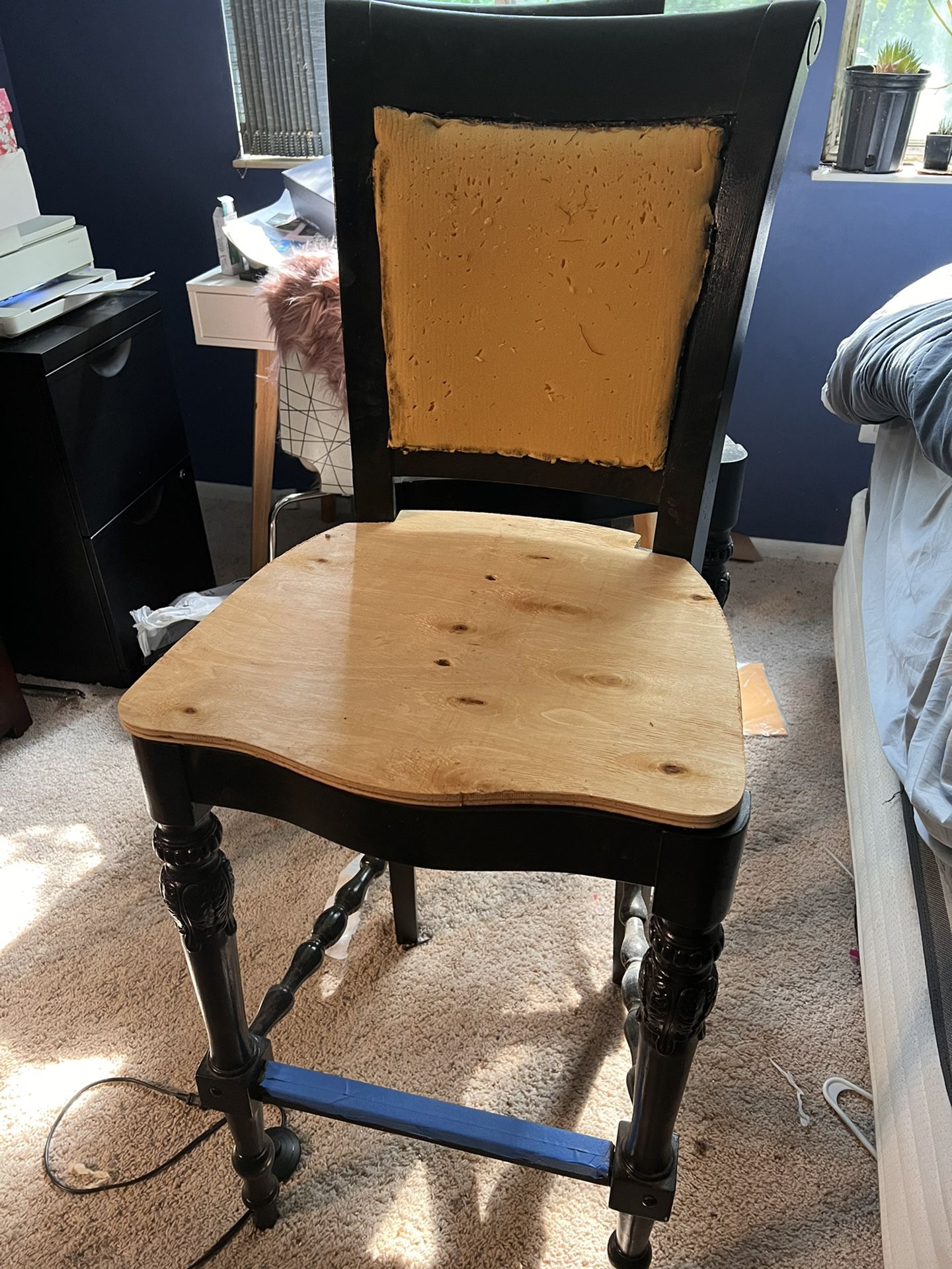 (2) Solid Wood Bar Chairs Need Upholstery Work