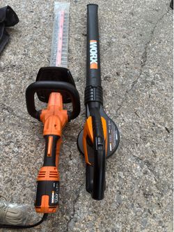 Worx electric hedge trimmer and battery powered blower