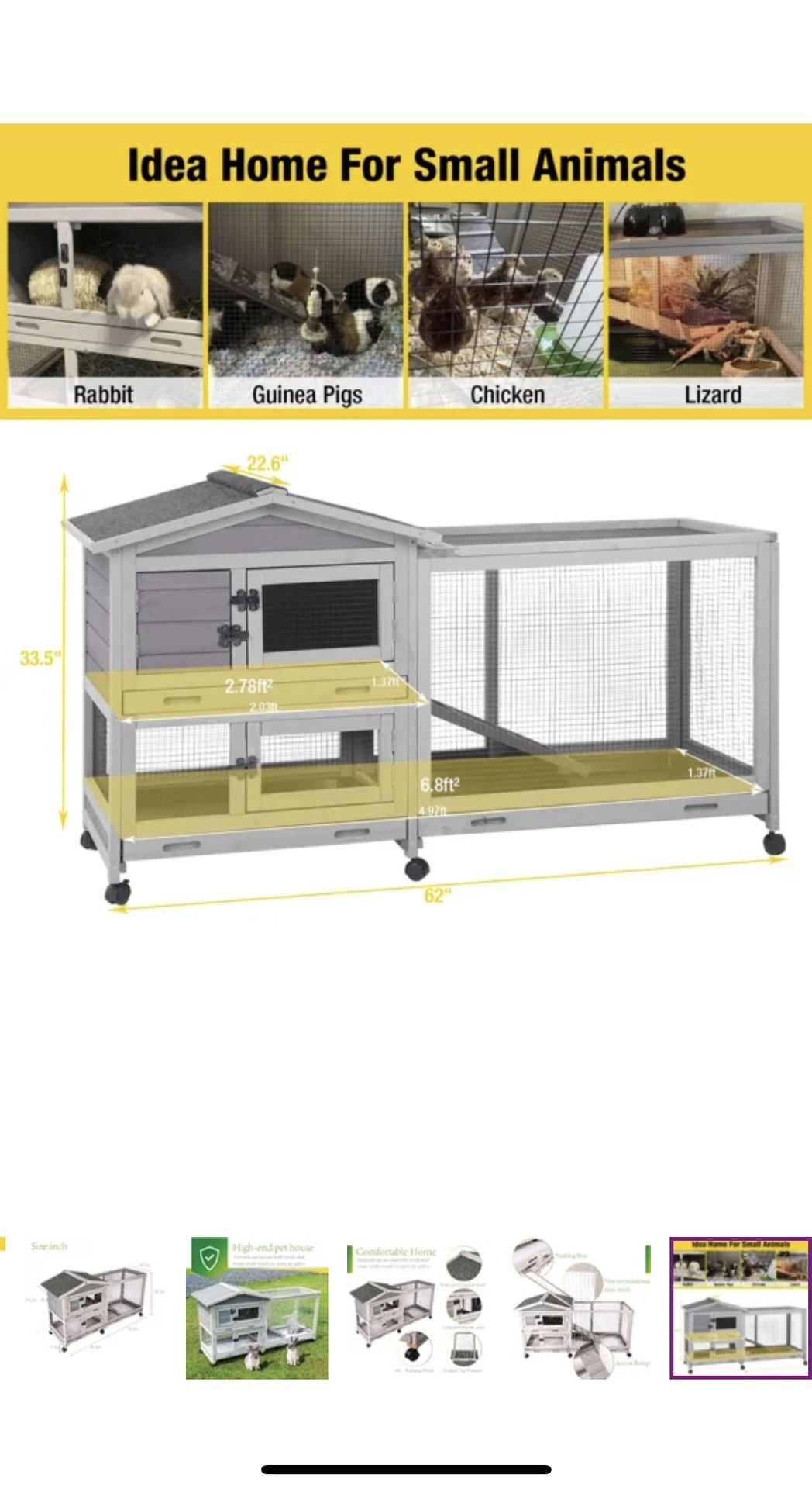 Indoor Outdoor Rabbit Hutch Guinea Pig Cage Bunny Cage for Sale in