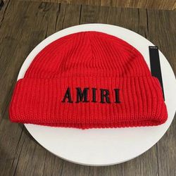 Amiri red, grey and yellow beanie hats #amiri #knitwear