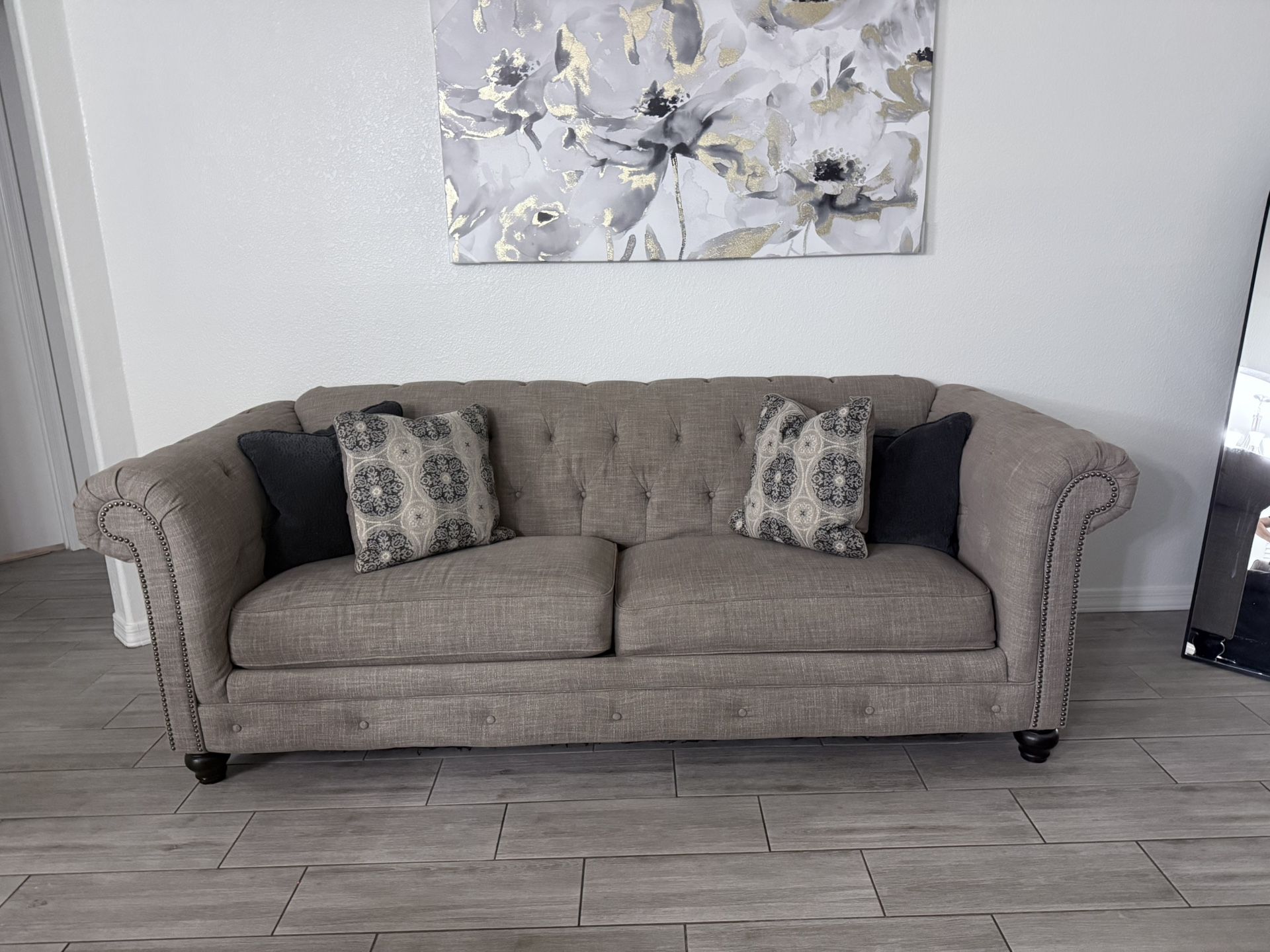 3-Piece Living Room Sofa Set – Gray Couch + Loveseat + Recliner