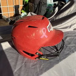 Red softball helmet