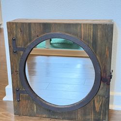 Antique Wooden Wall Cabinet with Round Mirror Door $50 OBO
