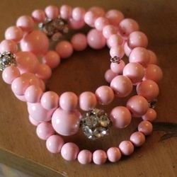 Pink Big Balls Wire 3 Strand Wrap Bracelet Disco Ball Shiny Clear Rhinestones.