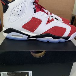 AIR JORDAN 6 RETRO GS WHITE/CARMINE RED SIZES 6.5y,4.5y And 4y