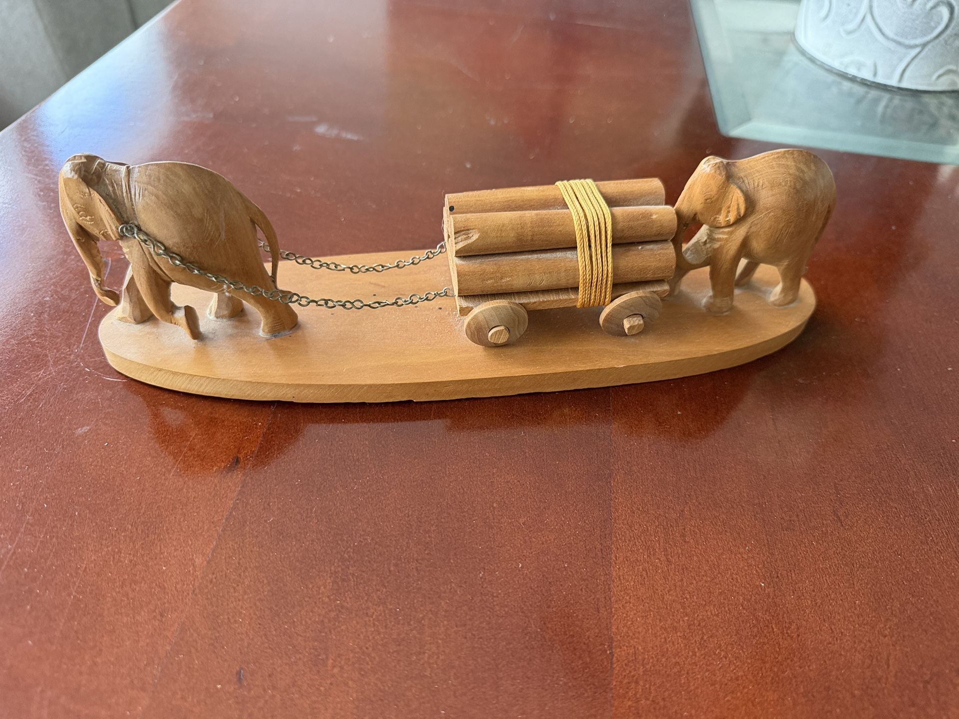 Sandalwood Decorative Elephants Pulling Logs