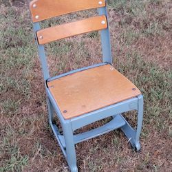 Vintage Industrial American Wood Metal Child School Desk Chair - Rustic Charm 22"
