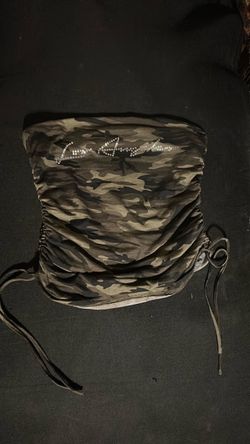 Camo Ruched Bandeau Top with Rhinestone Detail