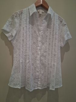 Coldwater Creek White Lace Button-Up Blouse Small Size