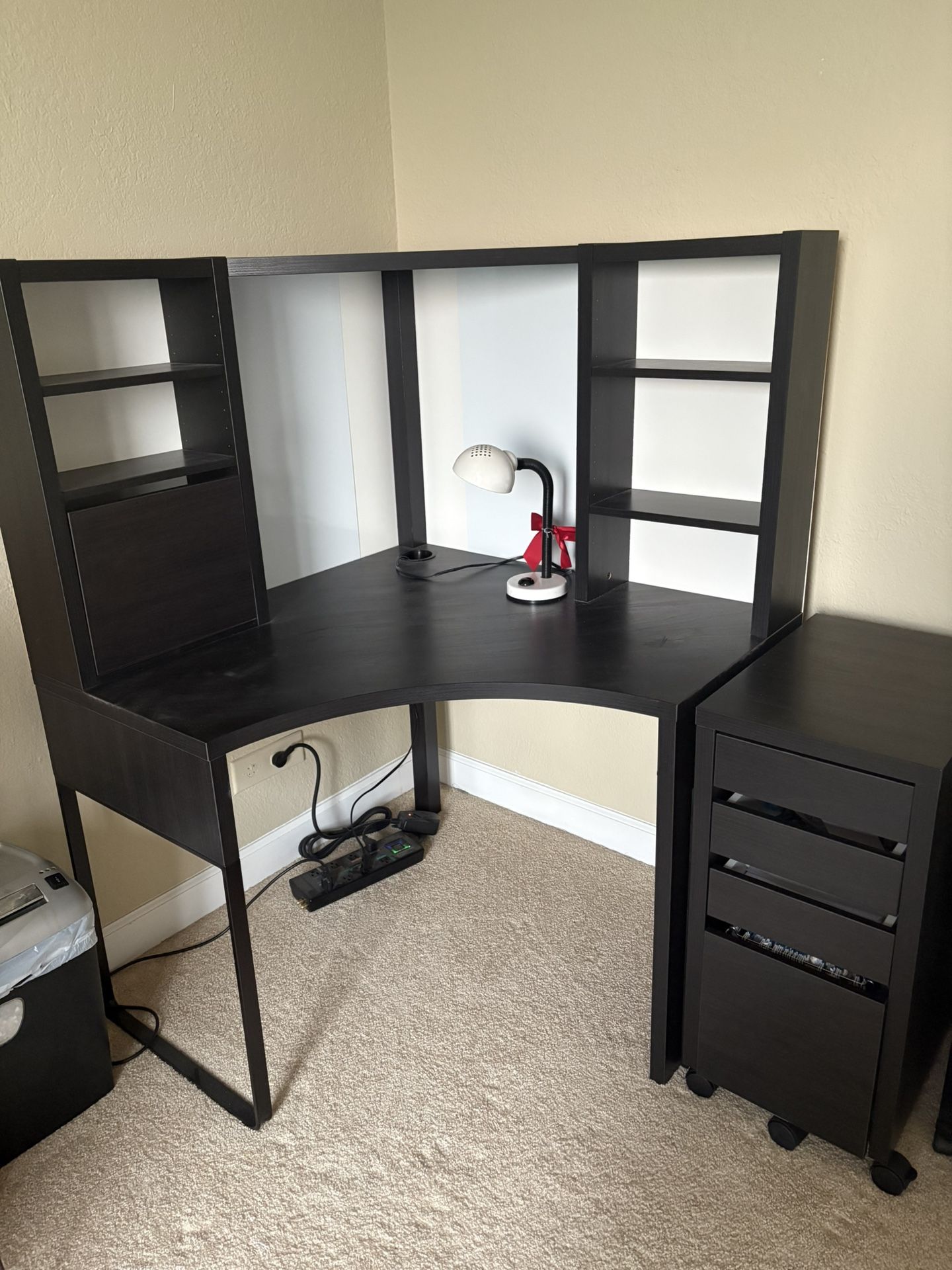 Black Corner Desk and File Cabinet