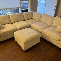 New Modular Sectional.  Off White / Beige Corduroy Fabric.  99”x99”.  Free Delivery!