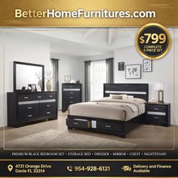 Black Bedroom Set with Storage Bed- buy now pay later