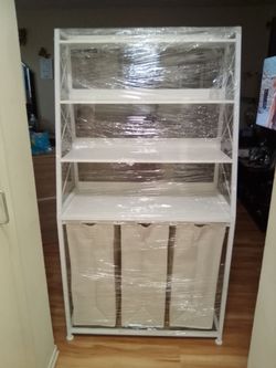 LAUNDRY BASKET 3 SECTION LAUNDRY HAMPER WITH 4 -TIER SHELF