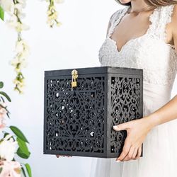 Black Wooden Card Box – Perfect for Wedding / Birthday / Shower