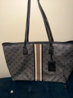 Tory Burch T Monogram Grey & Black Large Tote Bag
