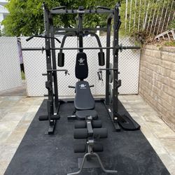 Vesta Fitness Smith Machine 1001 w/Bench Attachment | 230lb Bumpers Olympic Weights | 7ft Olympic Bar | Gym Equipment | FREE DELIVERY🚚 
