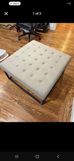 Tufted Fabric Ottoman with Metal Base 32 x 32 x 17.5