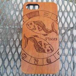 Pisces zodiac horoscope sign design laser engraved wood case for iPhone and Samsung Galaxy