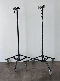 Two Matthews Hi-Hi Overhead Roller Stand with Rocky Mountain Leg, Maximum Height 249",(20.75')
