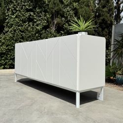 Like New Modern Mid Century White Credenza Sideboard Buffet Cabinet TV Stand Book Shelf Bookshelf 