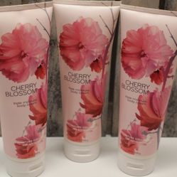 3 X Bath & Body Works CHERRY BLOSSOM Triple Moisture Body Cream (lotion consistency) 