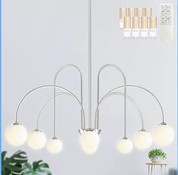 New 38.5in Brushed Nickel Sputnik Chandelier 8-Light Milk Glass Globe Bulbs Included Dimmable