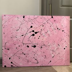 36” x  48” Pink & Black Abstract Painting On Canvas