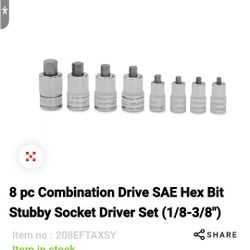 8 pc Combination Drive SAE Hex Bit Stubby Socket Driver Set (1/8-3/8")
Item no :208EFTAXSY