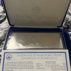 National Collectors Mint One Dollar Silver Certificate In Pure Silver