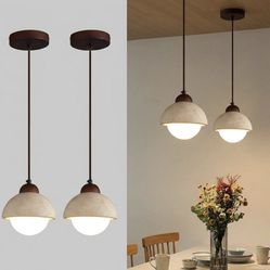 2 PACK Natural Stone Shade Pendant Lights Wabi Sabi Yellow Cave Stone Chandelier Kitchen Island 