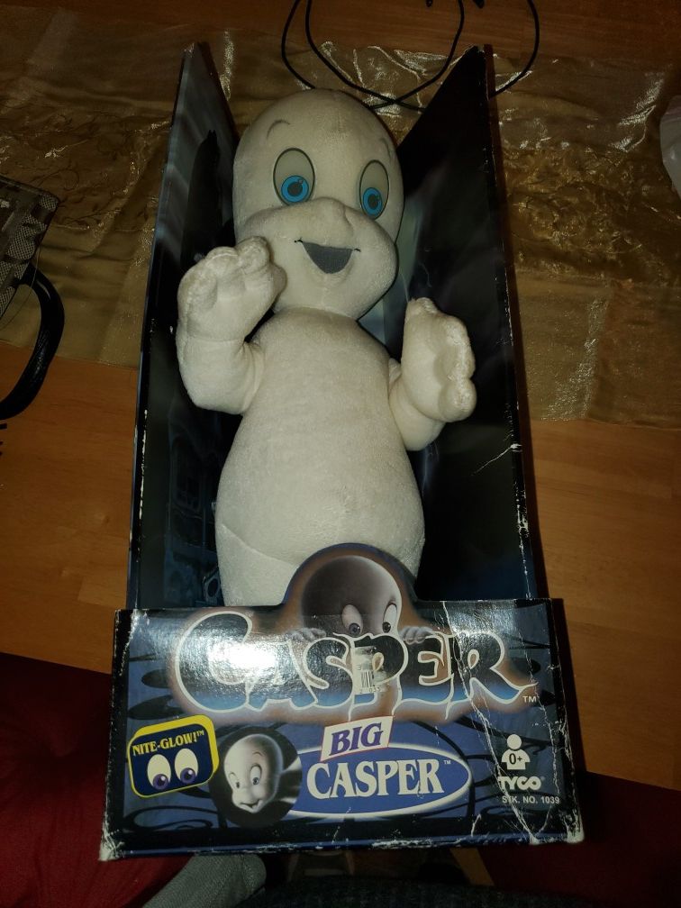 1994 casper the ghost plush toy with glow in the dark eye in box