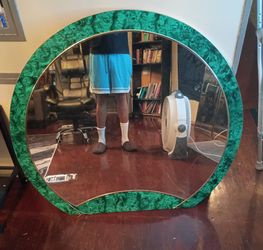 Large Round Mirror with Green Malachite Frame