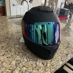 Matte Black Motorcycle Helmet with Rainbow Visor