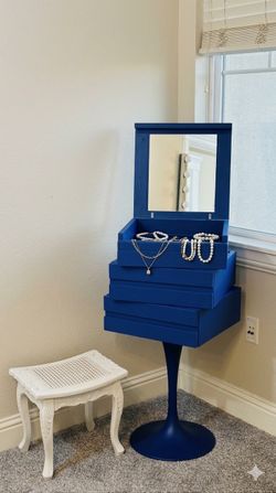 Chic blue standing jewelry armoire