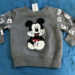 MICKEY MOUSE Gray Sweatshirt Size 12 Months Embroidered DISNEY
