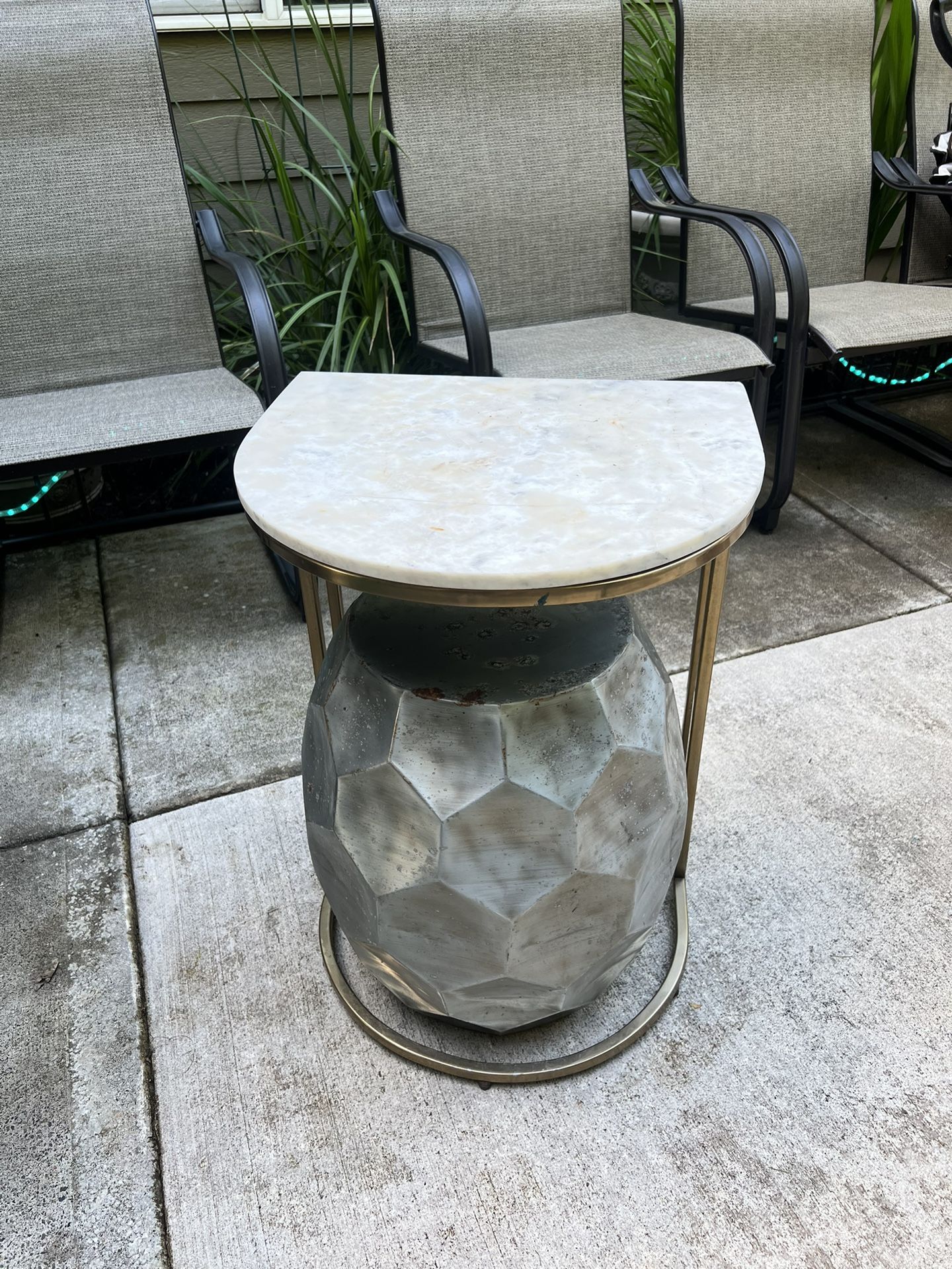 Two Small Side Tables  Marble Gold And Silver 
