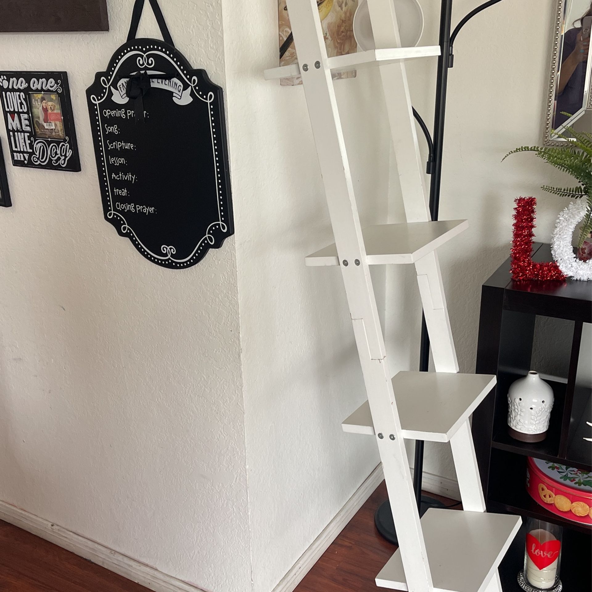 4 Tier Step Ladder Shelf White Wood