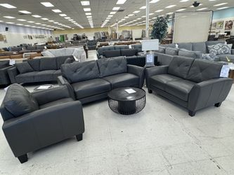 Italian Style Dark Gray Leather Loveseat - Call For Price Of All 3 Pieces